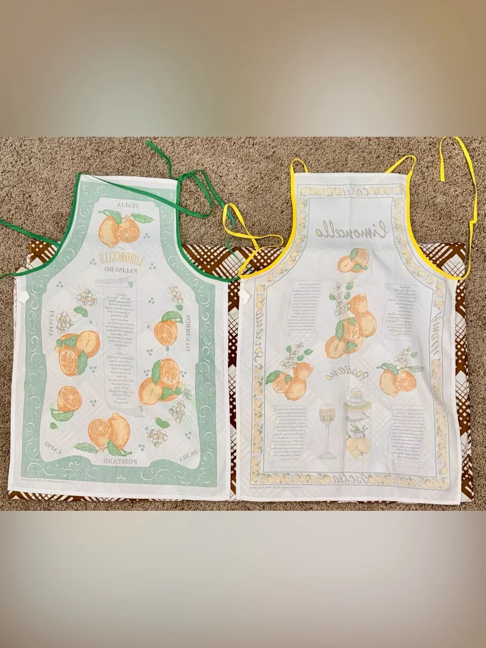 Italian Limoncello Aprons Set of 2 La Divina Costiera 100% Cotton Amalfi Capri
